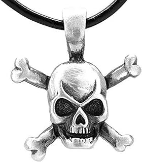 Pewter Skull and Crossbones Pirate Pendant on Leather...