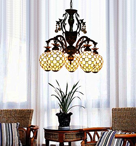 Lustre Tiffany vitrail d'exception style vintage et finition Jaune Perle - 2