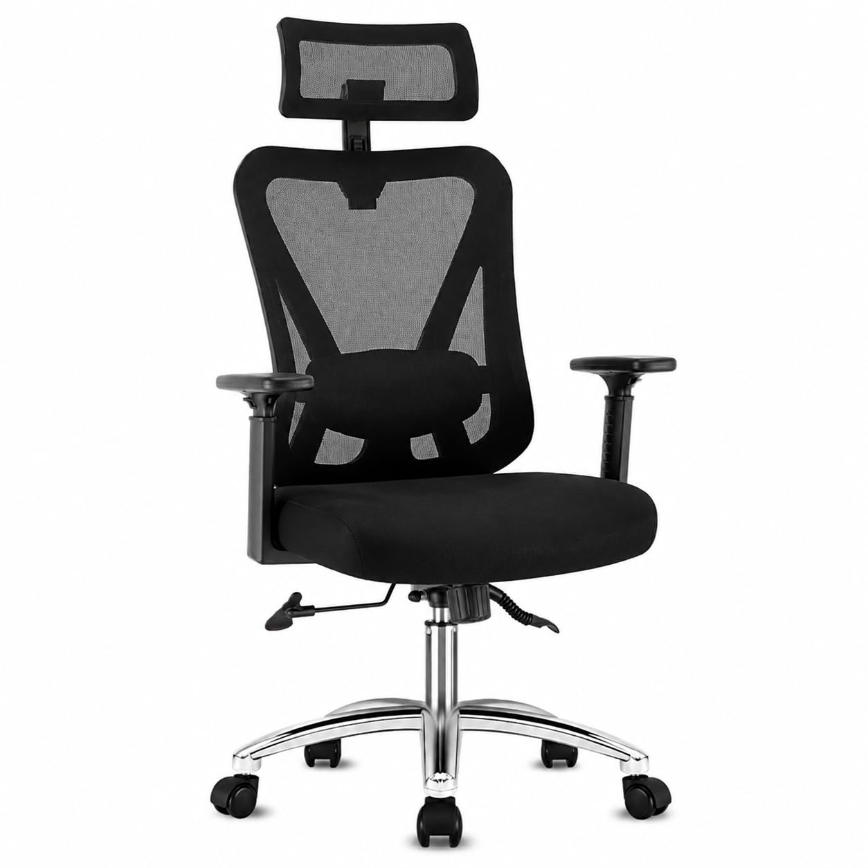 Sedia Ufficio Ergonomica, Sedia da Scrivania con Poggiatesta 2D e Supporto Lombare 4D, Poltrona Ufficio Reclinabile 90°-135°, Braccioli Regolabili, Portata 150 kg, Nero