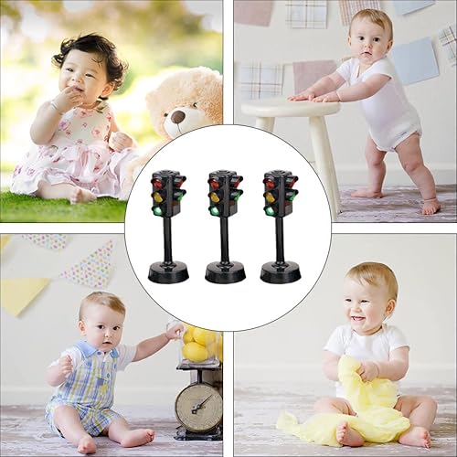 Miniatura 5 de STOBOK Luces de tráfico, 3 piezas de 1.8x1.8x4.3 in Señales de tráfico de juguete DIY Señales de tráfico Modelo Juguetes Niños Juguete de semáforo