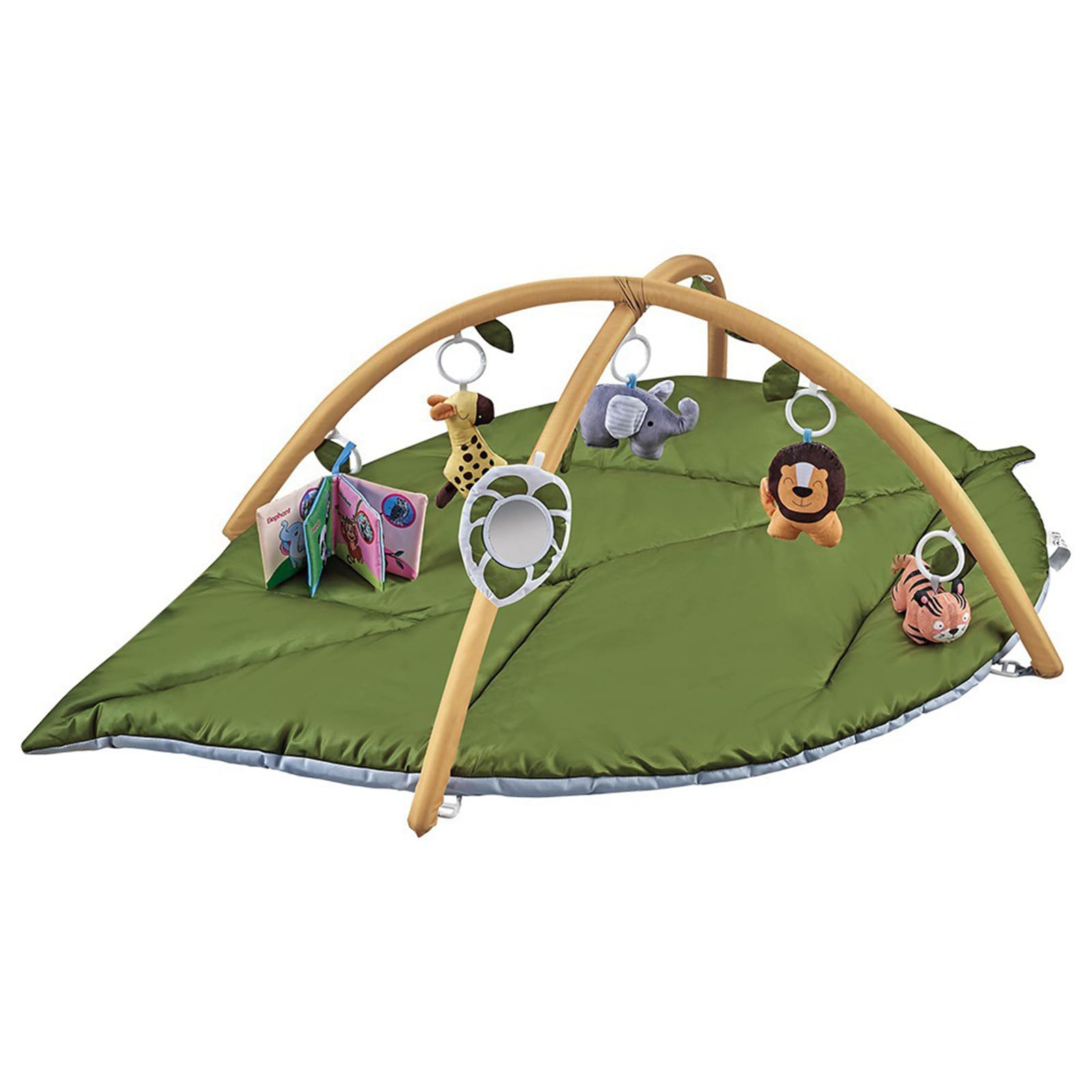 FOLODA Geräumige 142 x 90 cm große Krabbelmatte mit verstellbarem rundem und interaktivem Spielzeug, grüne Spielmatte für Babys