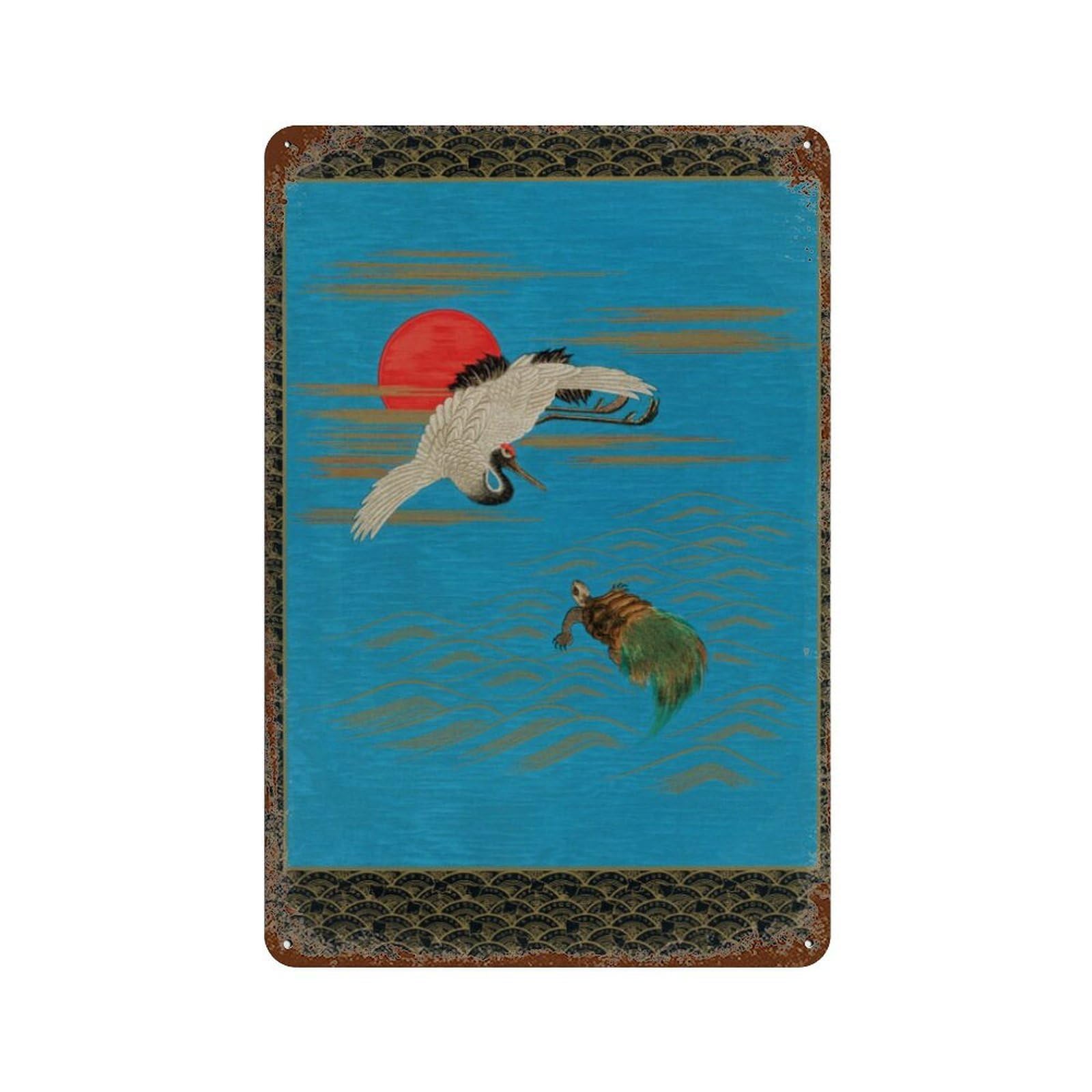 xiaoxiaoshen Japanese Crane Sarus Turtle Wall Decor Art Metal Tin Poster Modern Home Decor Art Home Bar Shop Decorations Vintage Sign 30x20cm