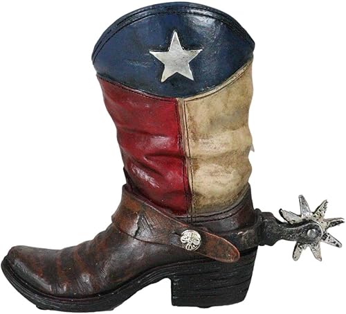 Miniatura 5 de Ebros Gift Bota de vaquera con bandera patriótica occidental del Estado de Texas con correa de concho, banco de monedas, figura decorativa en piel