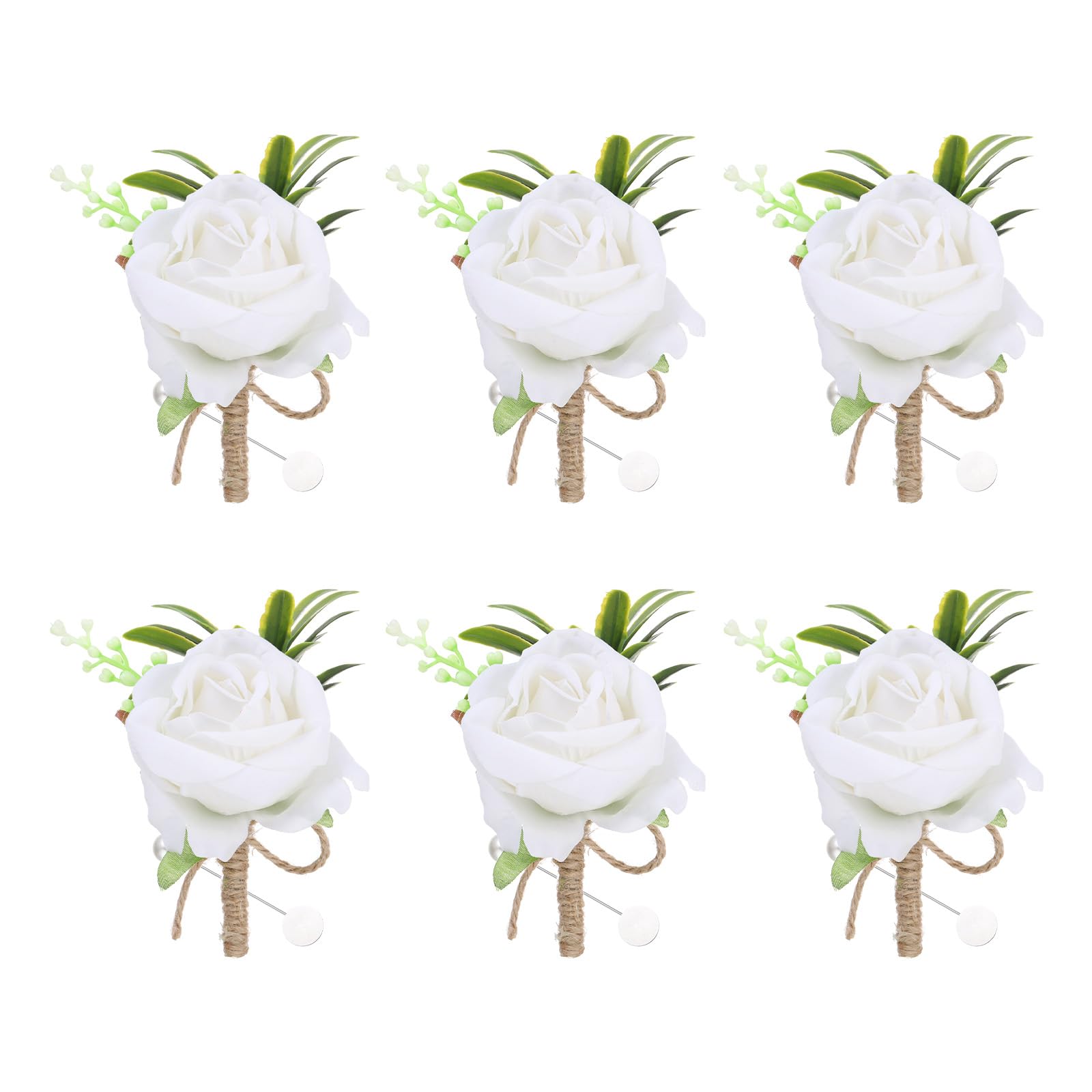 sourcing map 6PCS Men Boutonnieres Corsages, White Rose Groomsmen Corsage Wristlet with Pins for Wedding Ceremony Anniversary, Dinner Party