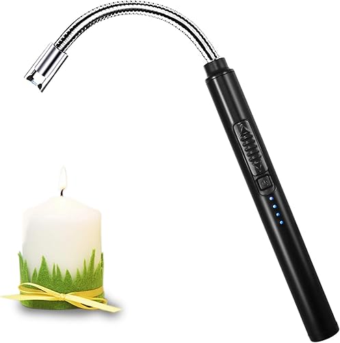 Candle Lighter Upgraded Safety Push-Pull Switch USB Arc Lighter 360Flexible Long Neck and LED Real-Time Battery Capacity Windproof Suitable for