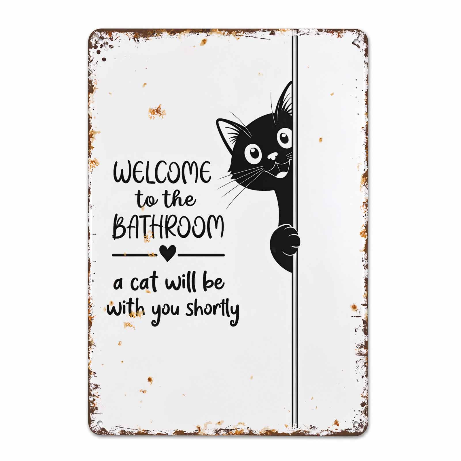Gsrony Boys Type19 Welcome To The Bathroom Black Cat Vintage Metal Tin Sign 8X12,Waterproof