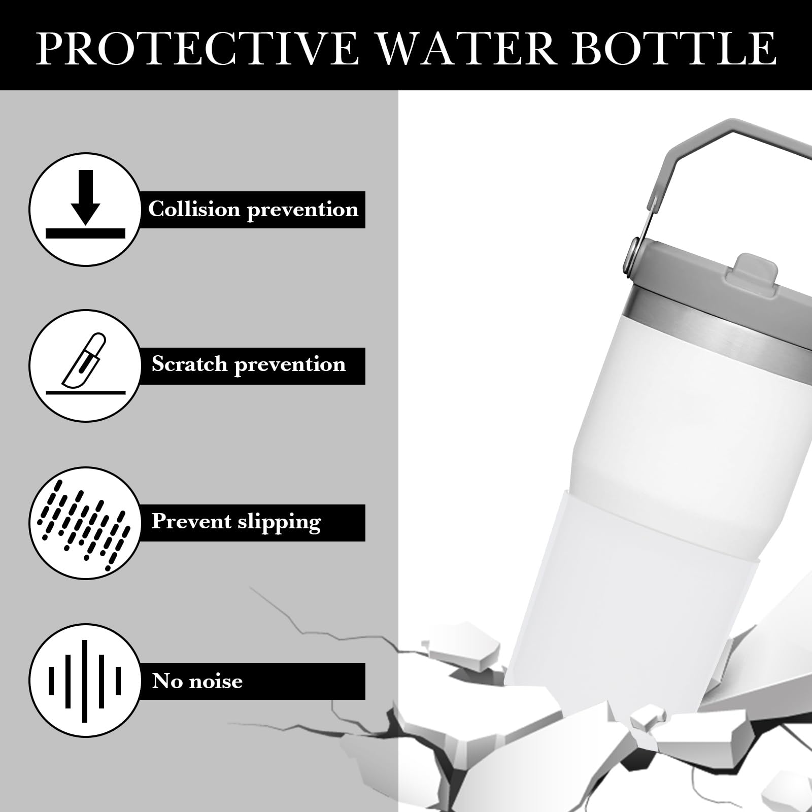 Ochraniacz na bidon Linkidea, kompatybilny z bidonami Stanley Quencher H2.0 20oz/30oz/40oz, IceFlow Flip 20oz/30oz, silikonowy ochraniacz dna bidonu, ochraniacz na bidon (biały / 2 sztuki)