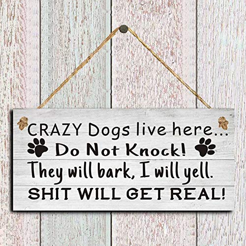 Iayokocc 16306705978720 Funny Dog Sign,Crazy Dogs Live Here Do Not Knock Wood Plaque Signs thumb #3