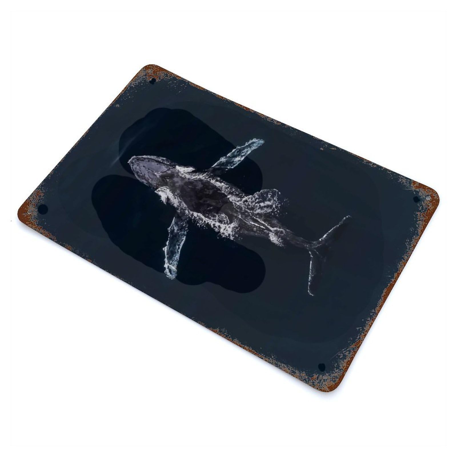 Rust Effect Humpback Whale Underwater Rusty Metal Tin Sign 11.8"x7.9", Old School Wall Decor for Cafe, Home Bar And Lounge Decor