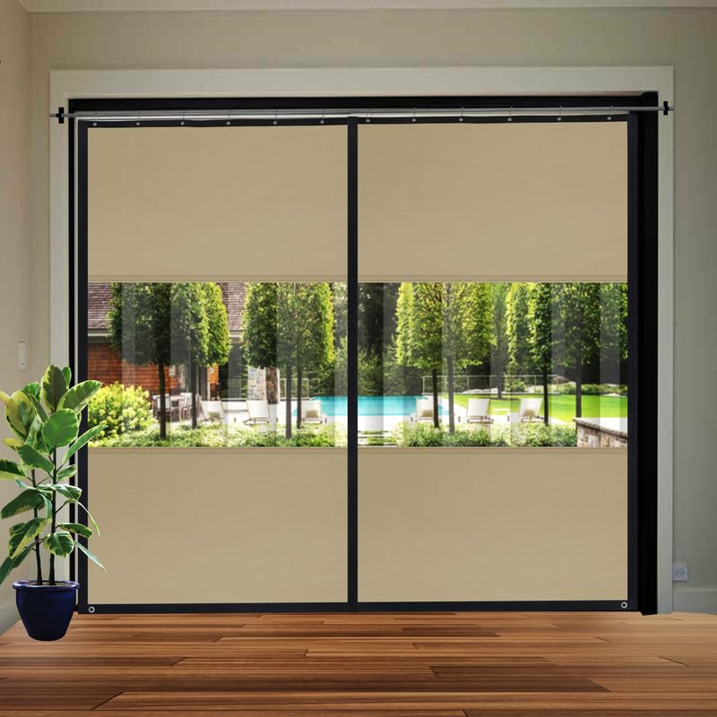 Image of Polyester with PVC Fabric Outdoor Waterproof Curtain with Top Eyelet Protect from AC, Sun, Dust & Rain Used for Balcony, Door & Window (Beige Color 4.5 X 6.5 Feet, Pack of 2 Piece)