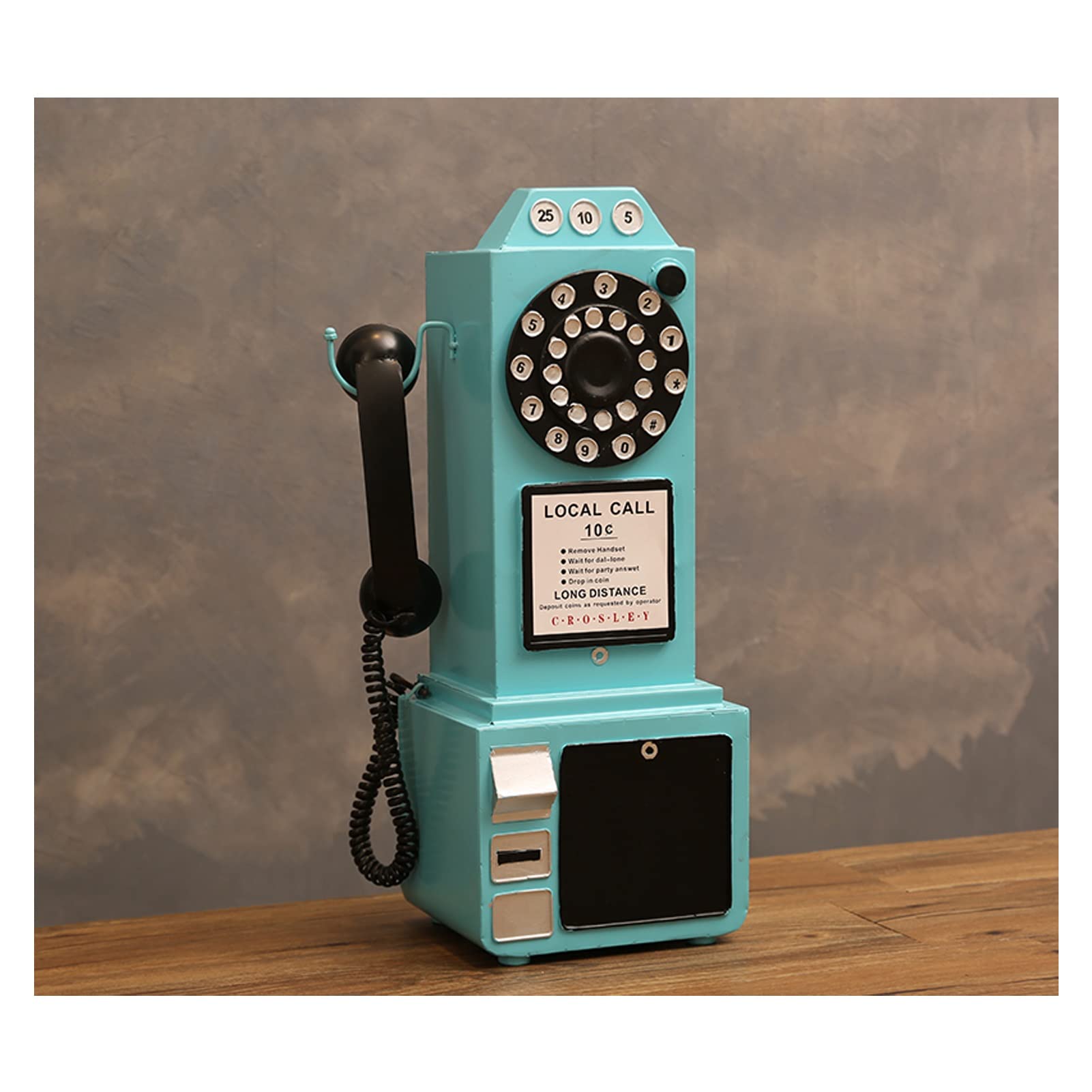 Meiiron Decorative Telephones, Wall Decor Simulation Phone Model Ornament, Iron Art, 19.7 inch Height Large Size, More Color, Pay Phone with Painted Digital Buttons (Color : Blue)
