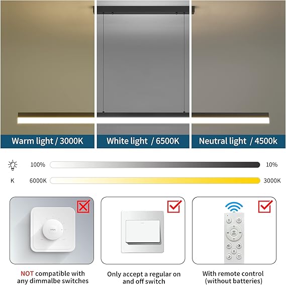 Mikeru Mikeru Hanglamp voor eettafel, 120 cm, zwart, dimbaar, met afstandsbediening, hanglamp, eettafel, in hoogte verstelbaar, eettafellamp, lineair design, voor eetkamer, werkkamer, kantoor, keuken photo 2