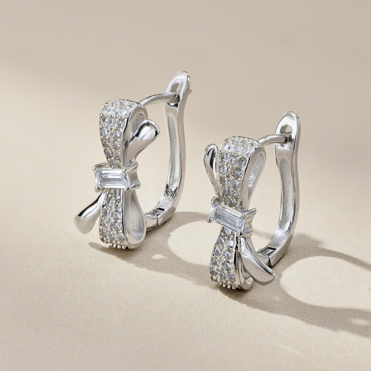Cross/Bow Earrings 925 Sterling Silver Hoop Earrings Jewelry for Women - Image 3
