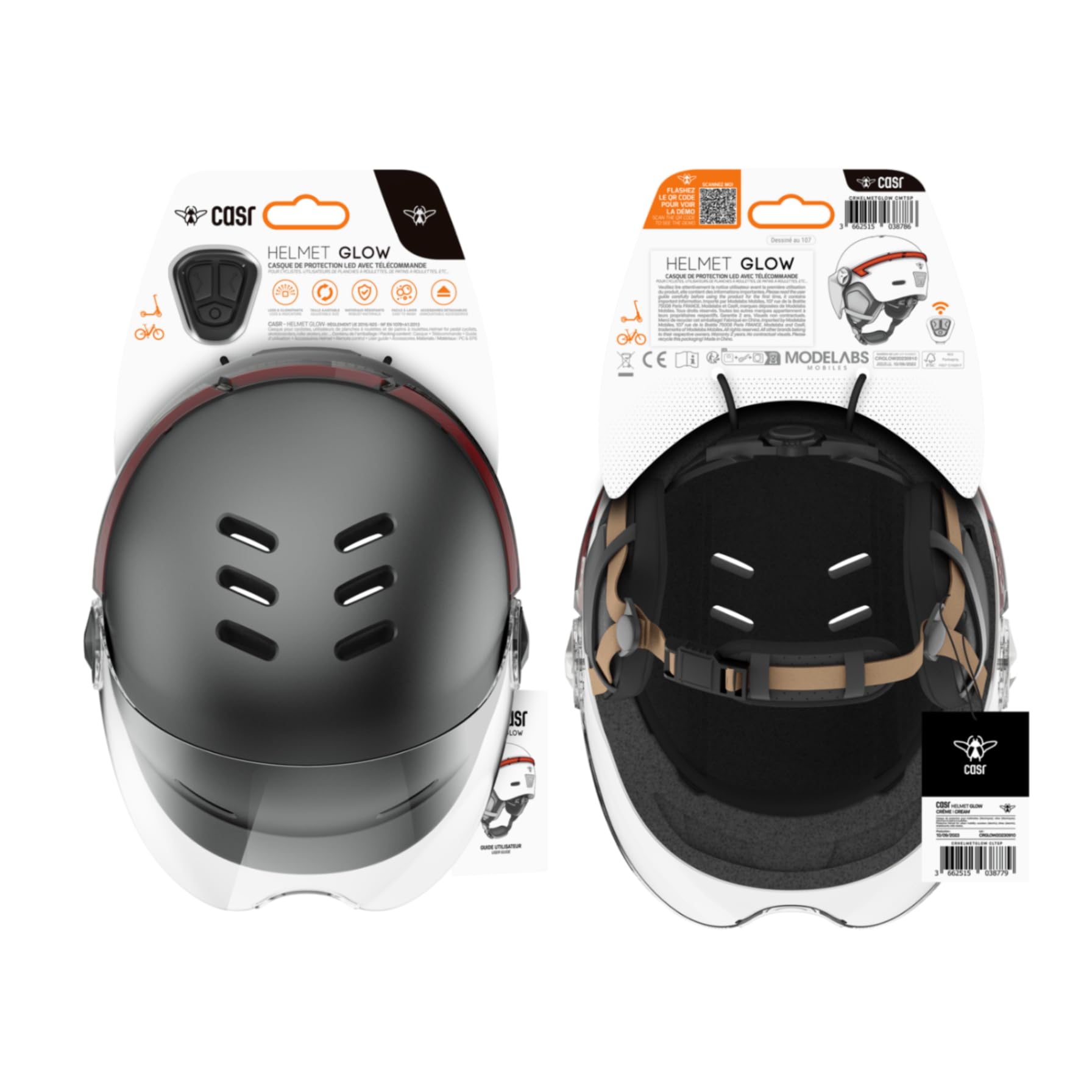 CASR Glow Casco LED per bici e monopattino Visiera XL copriorecchie rimovibili frecce posteriori telecomando