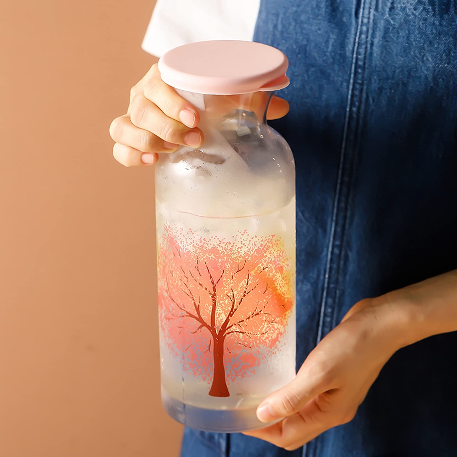 Jarra de Agua Jarra de Vidrio Creativo con Portada de PP Botella de Agua Transparente de la casa Grande para té Helado, sangría, Limonada y más (40.5 oz) Teteras de té Helado (Color : White)