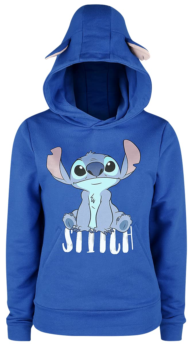 Lilo & Stitch Stitch - Sit Donna Felpa con Cappuccio Blu 70% Cotone, 30% Poliestere Regular
