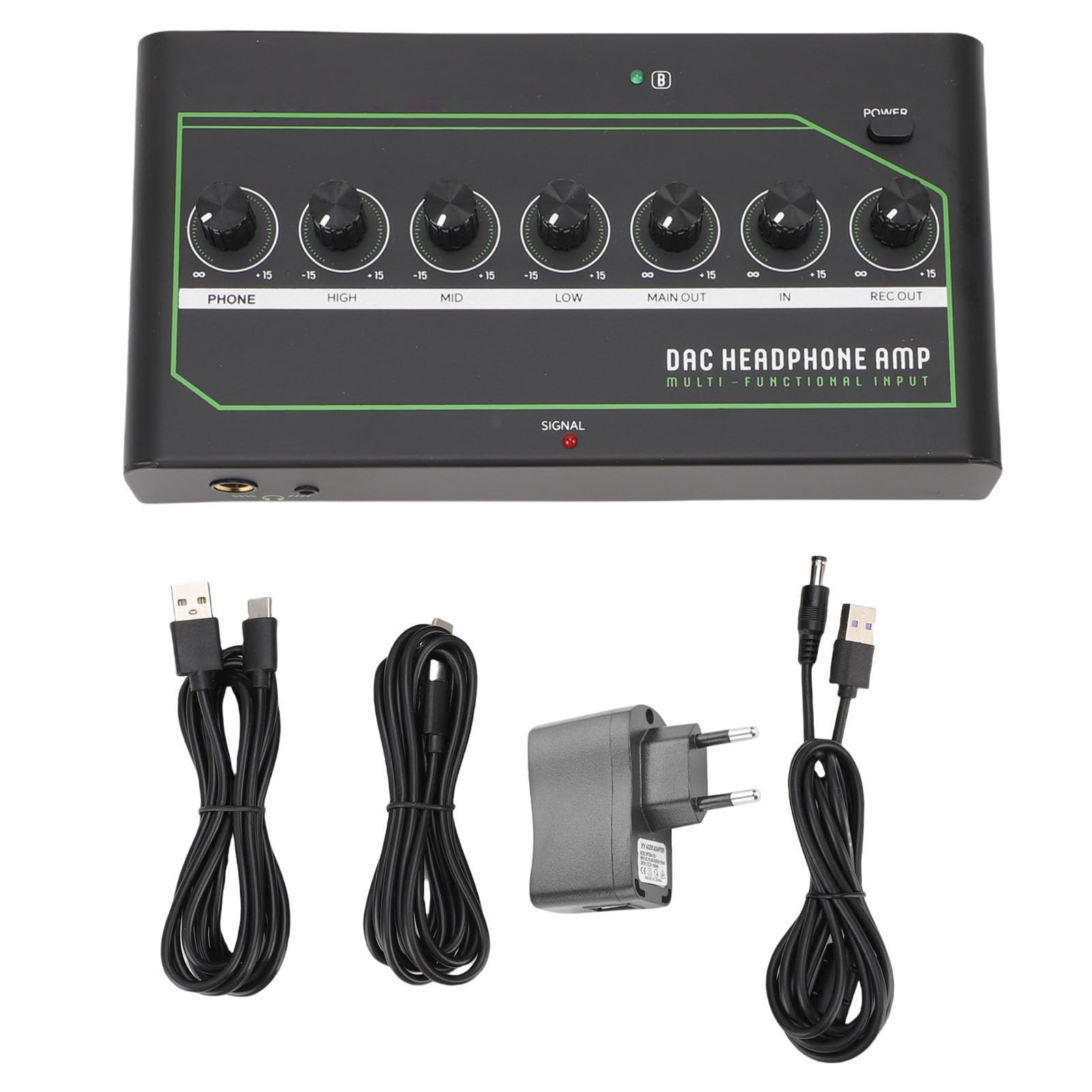 POENVFPO Amplificatore per Cuffie, Convertitore da Digitale Ad Analogico con Manopole Indipendenti per Alti Medi e Bassi e Miglioramento 3EQ, per PC da Gioco Scheda per Computer (Spina europea)