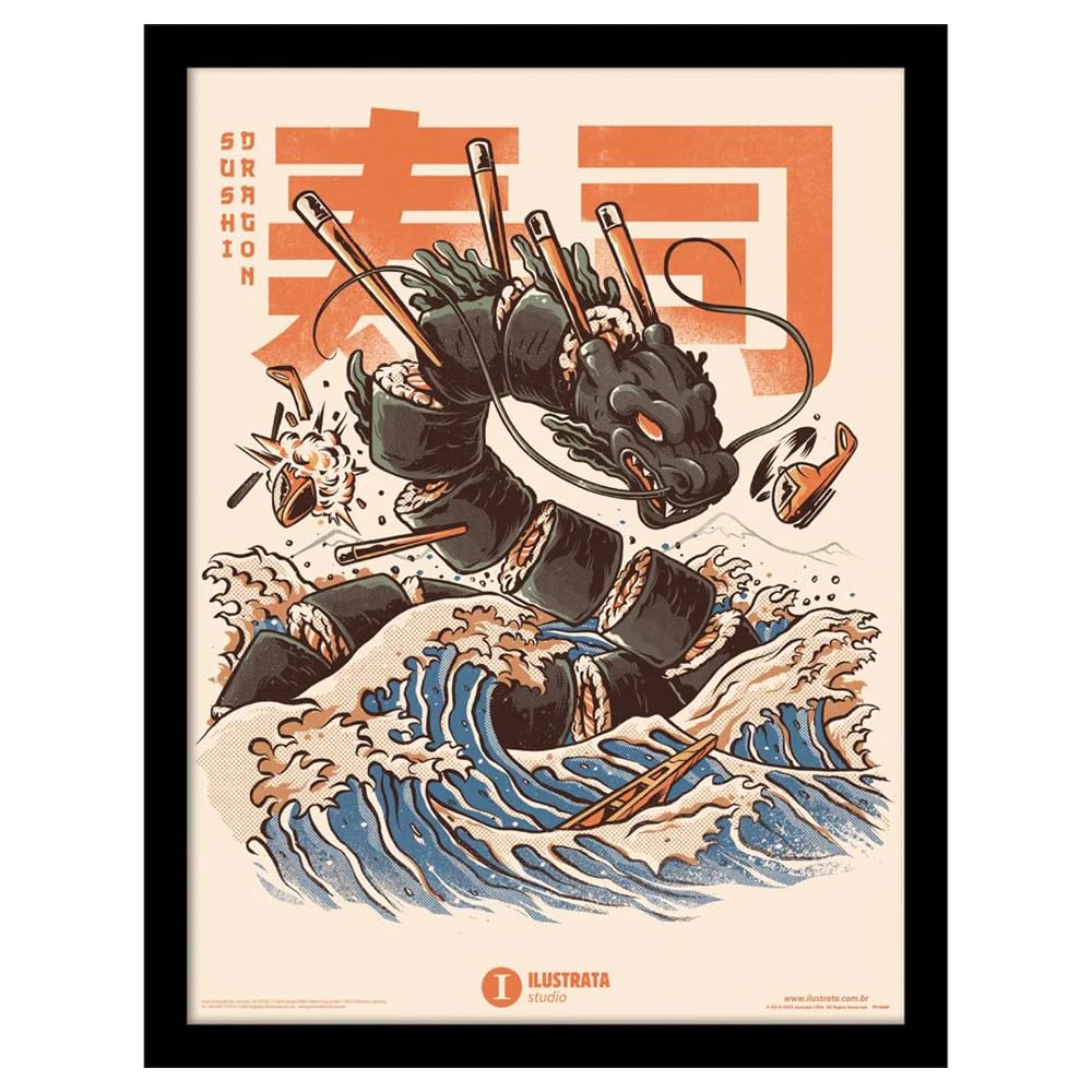 Ilustrata Black/Orange/Blue Sushi Dragon Framed Poster (40Cm X 30Cm) ()
