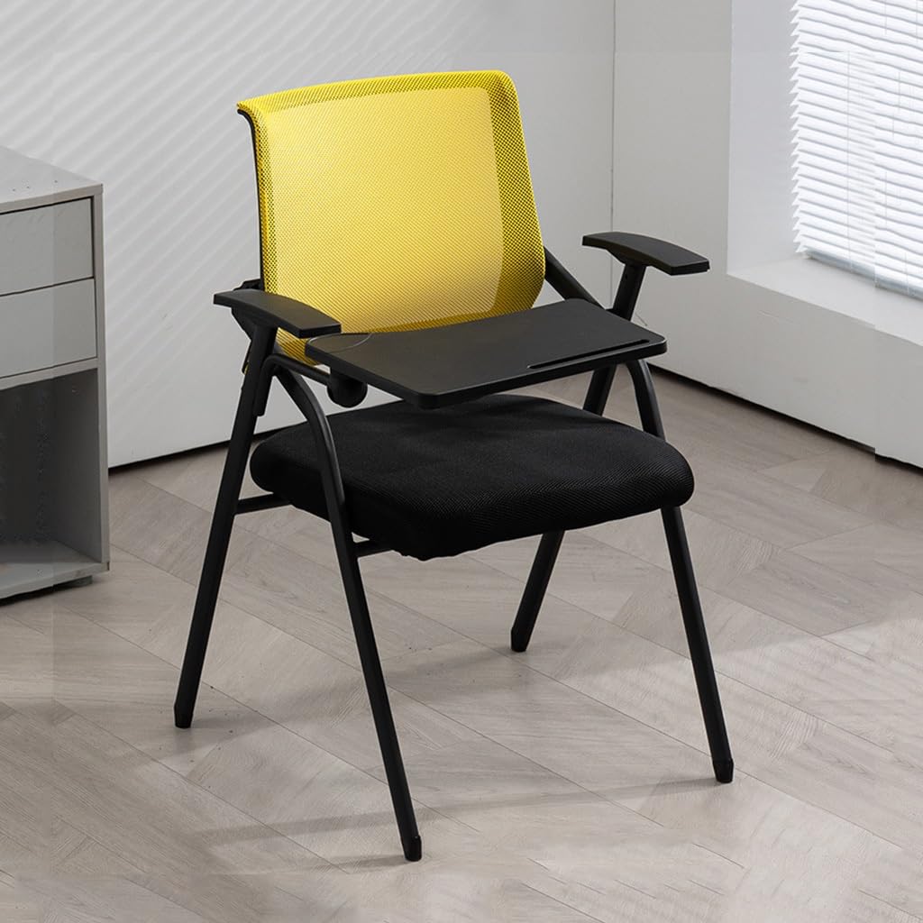 MYUYEE Tablet Arm Chair Mesh Office Chair With Lumbar Support,Classroom Chair With Desk Attached,Foldable Chair Nesting Stacking Chairs Meeting For Training Waiting (Yellow)