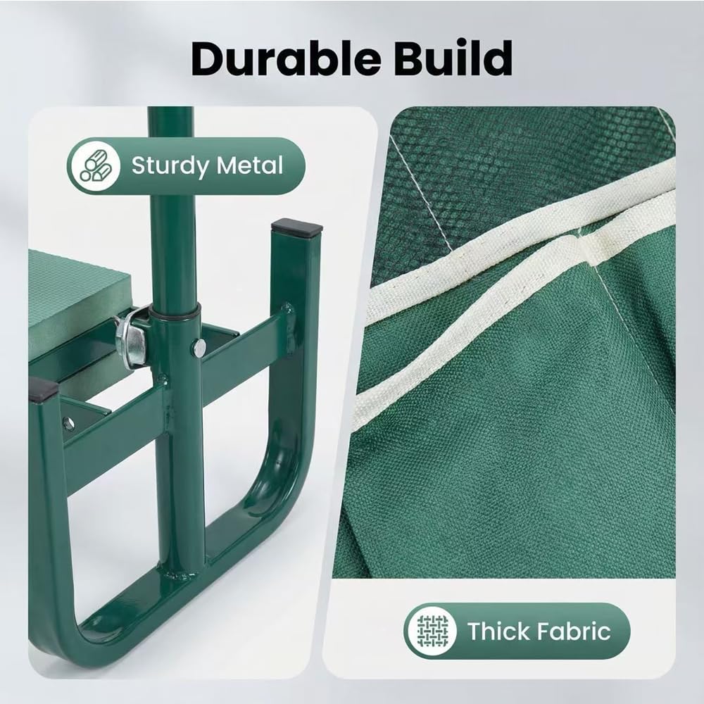Banc de Genou de Tabouret de Jardin Pliable,Tabouret Genoux Jardin en Hauteur 60x52x27cm,Tabouret à Genoux de Jardinage avec Aide à se Relever,Sac à Outils,Tapis en Mousse Eva,pour le Camping,la Pêche