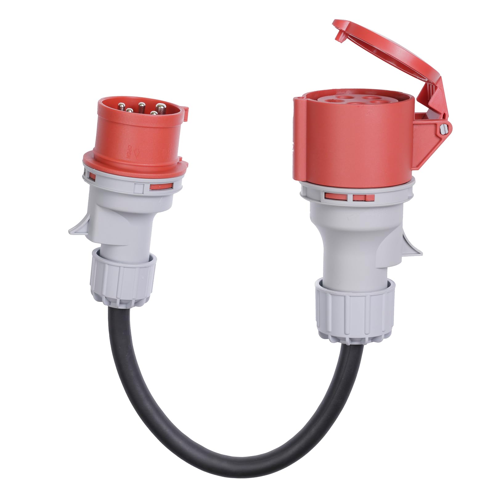 CEE Adapter 16A Stecker auf 32A Steckdose mit Schutzabdeckung, 3 Phasen, 5 polig, IP44 wasser- und staubgeschützt, tragbar, geeignet für den industriellen und privaten Gebrauch (16-32)