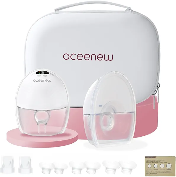 Oceenew Breast Pump Hands Free Wearable of Baby Mouth, Strong Suction, Touch Control, 3 Modes & 9 Levels, Portable Electric Breast Pump with 24mm Shield and Flanges of 17/19/21mm, 2 Pack