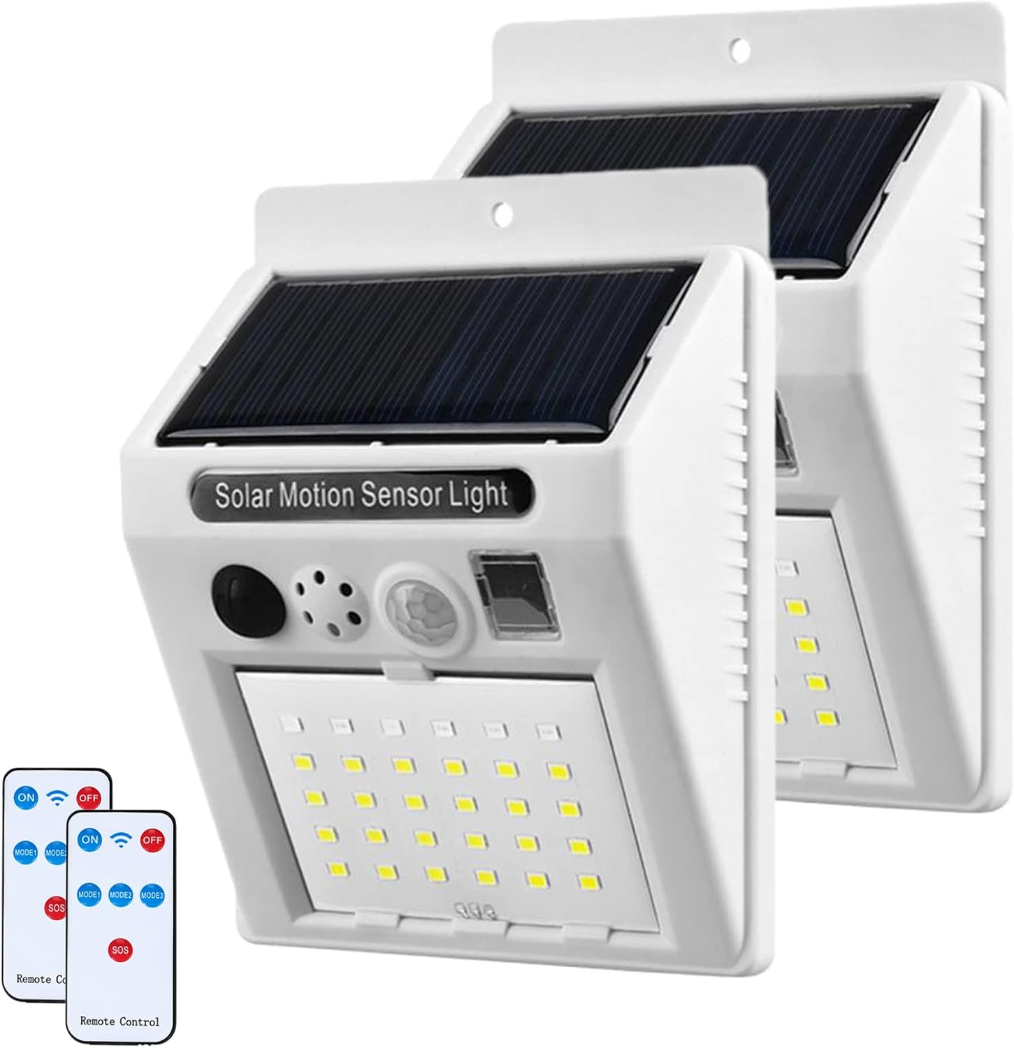 Solar Motion Sensor Security Lights Wall Lights with Remote, 3 Modes Waterproof Solar Alarm Strobe Light, Outdoor Solar Lamp for Farm, Barn, Villa, Yard, Garden (2pcs)