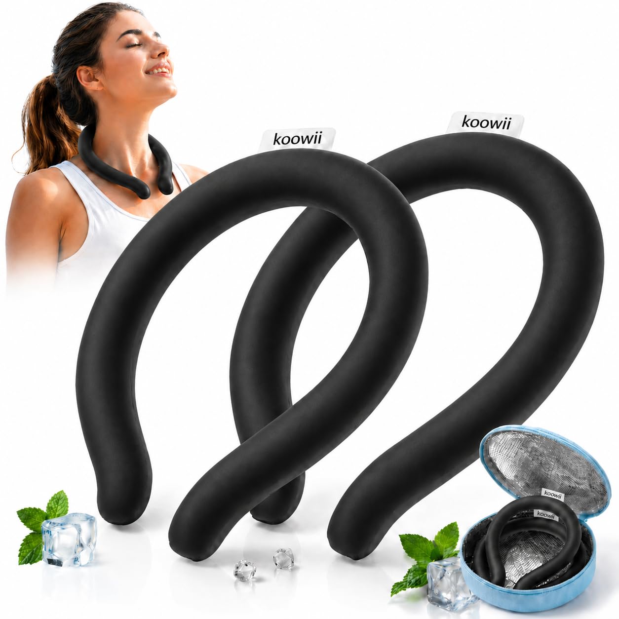 2-Pack Reusable Neck Cooling Tubes with Insulated Carry Bag
