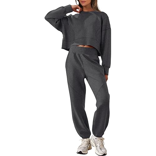 ANRABESS Womens 2 Piece Outfits Lounge Sets Cropped Sweatshirt & Joggers Fashion Sweatsuit Sweat Set 2024 Fall Travel