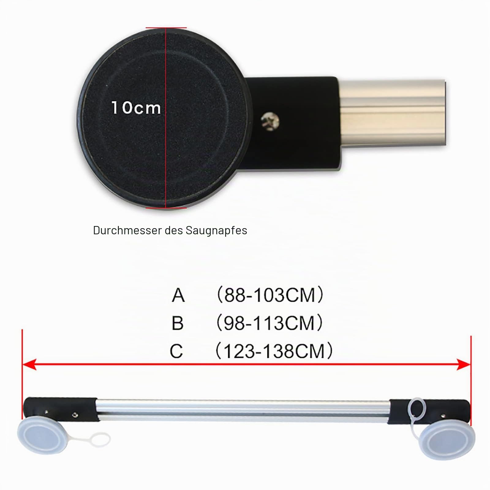 Janefer care Universal-Dachträger-Querträger, Saugnapf 10 cm Durchmesser, verstellbare Aluminium-Gepäckquerträger, für Auto-SUV ohne Dachseitenschiene, zerstörungsfreie Installation,A(88-103CM)