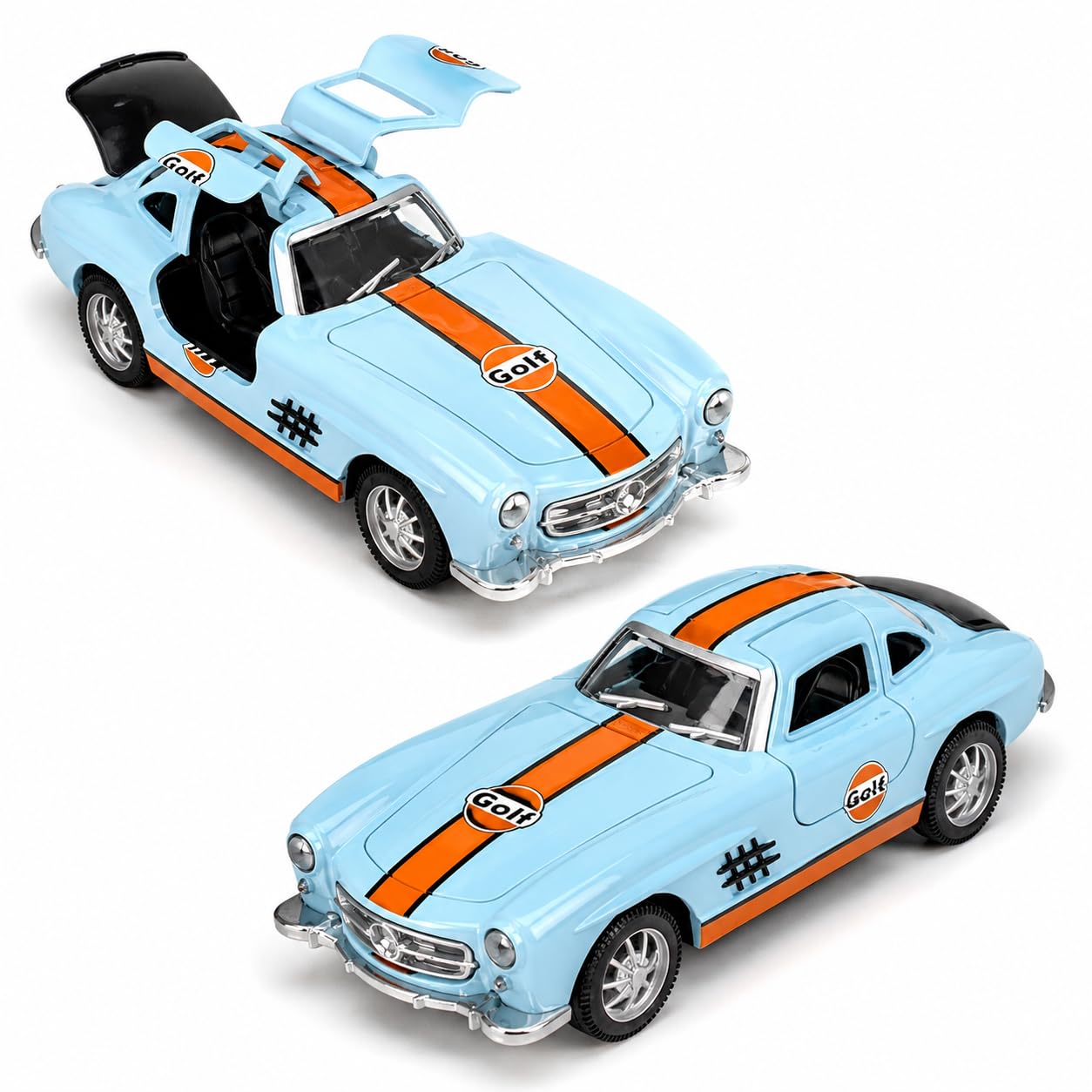 1:36 Scale Die Cast Mercedes-Benz Alloy Car Toy | Openable Doors | Rubber Tyres | Rear Wheel Pull-Back | Metal Body Model Car | Gulf Racing Edition | Collectible Vehicle for Kids & Adults-image-31