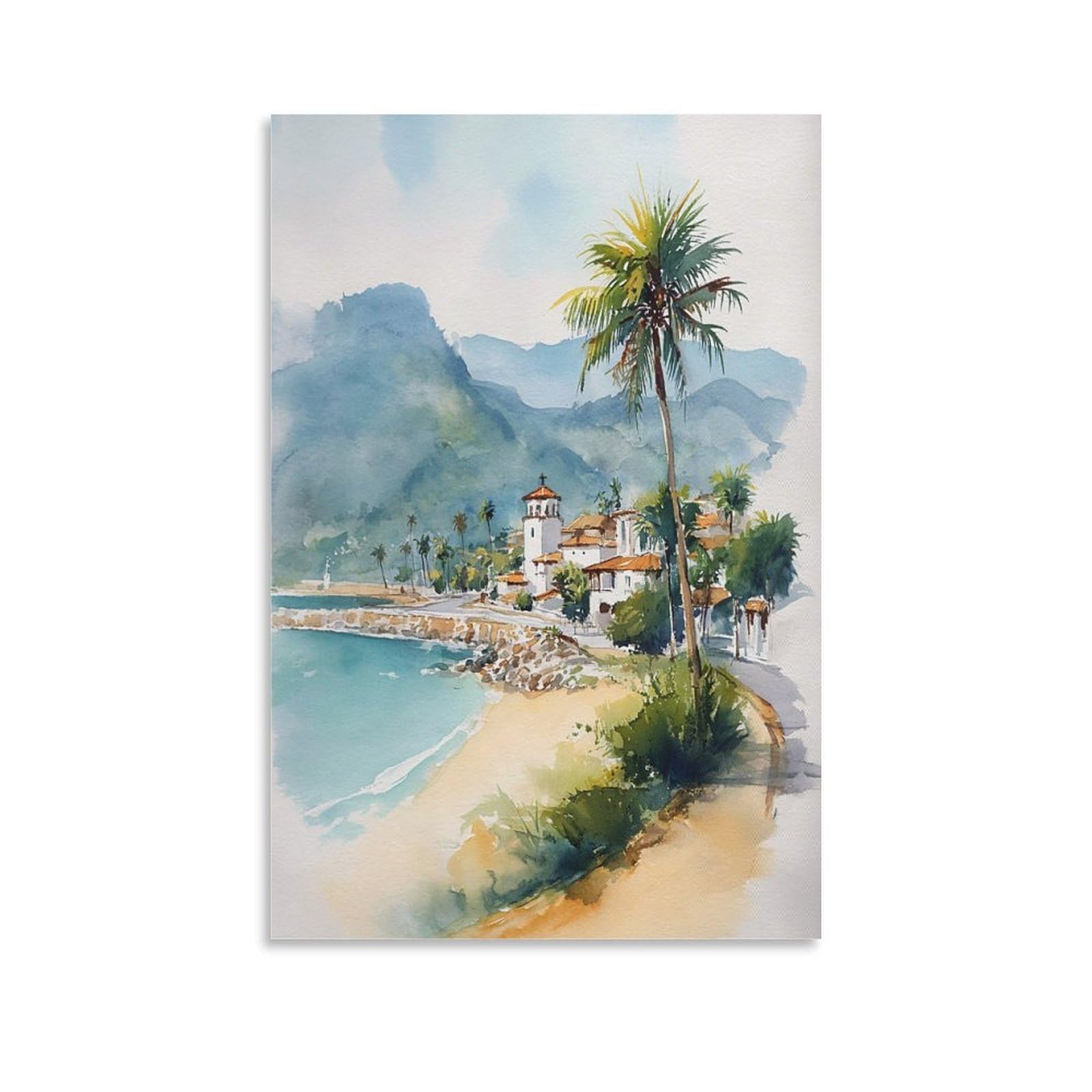 XWYMXZ Martinique Watercolor Caribbean 20x30inch(50x75cm) Vintage Travel Poster Watercolor Canvas Art