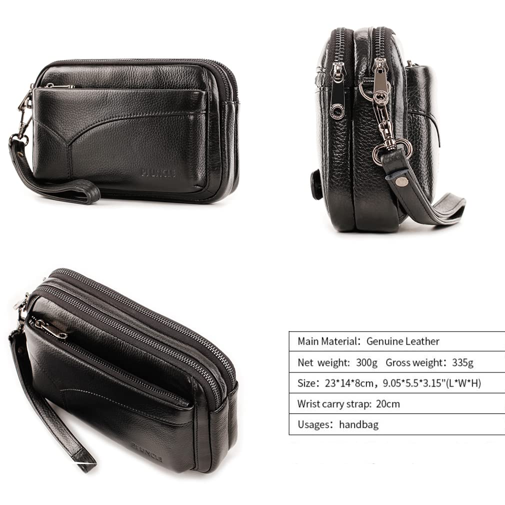 Bolso de mano de cuero Billetera para hombre Soporte de pulsera Bolsa de muñeca Paquete Bolso de negocio.., 03-Negro