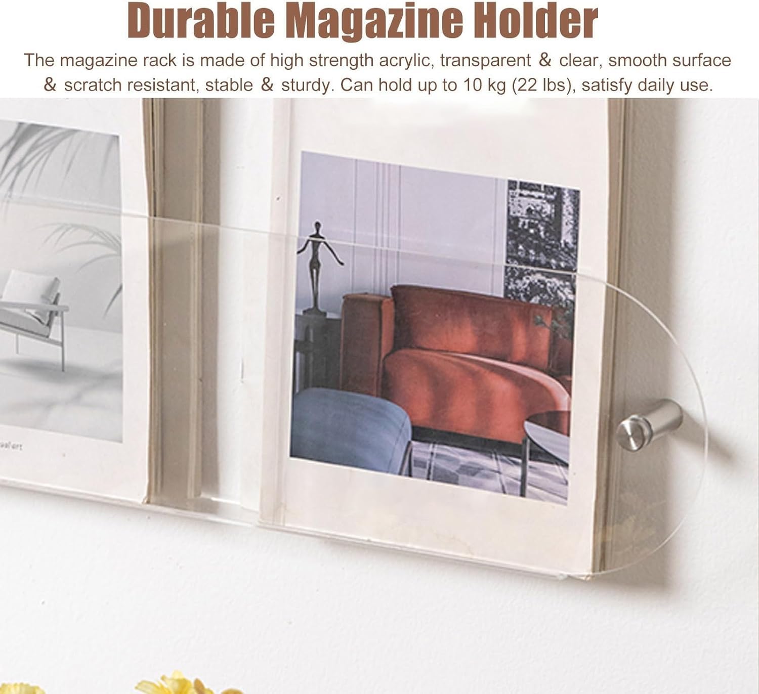 Soporte de exhibición de acrílico, estante de pared transparente para revistas, soporte para folletos con borde arqueado para oficina u hogar, solución de almacenamiento de literatura