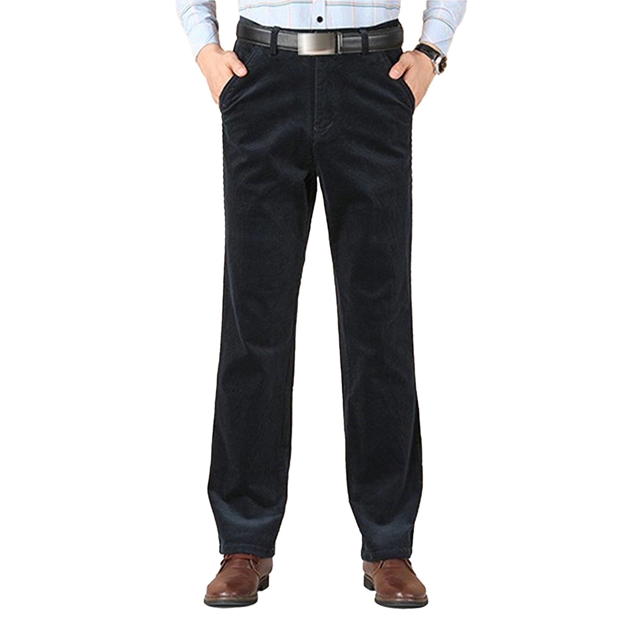 Maiyifu-GJ Men's Autumn Winter Corduroy Pants Business Casual Pants Loose Elastic Straight Fleece Thick Trousers (DarkGrey1,29)