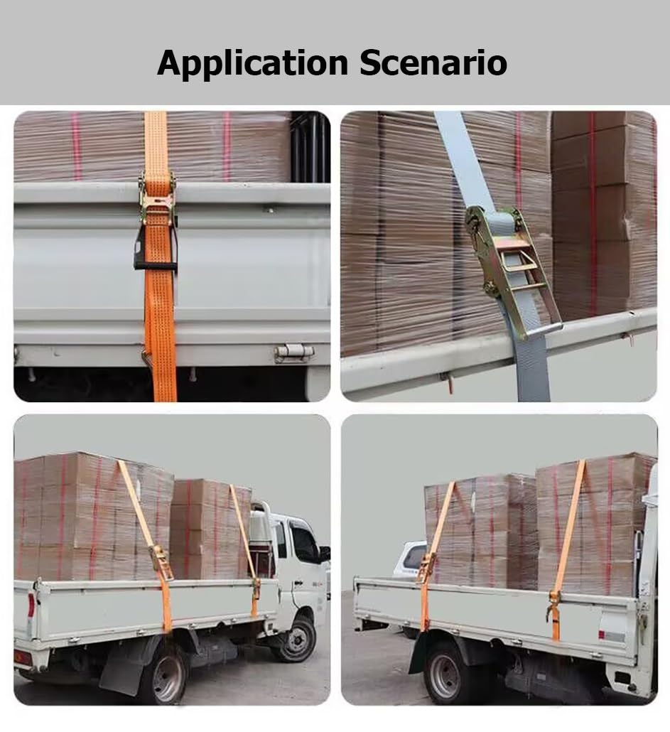 4 Zoll breit, 2-20 m lang, 22.046 lbs Bruchfestigkeit, hochbelastbare graue Ratschen-Zurrgurte mit Doppel-J-Haken für LKWs, Bootscontainer, Anhänger, Umzugsgut(2.0m/6.6Ft)