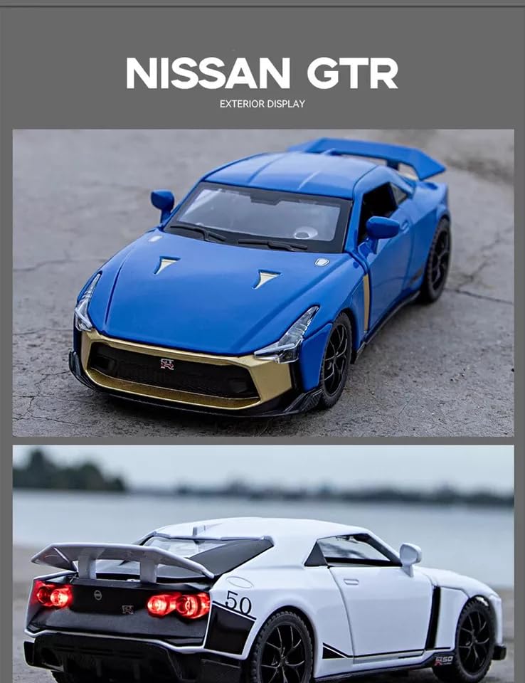 Image of Invite Enterprise Compatible for 1:32 Nissan GTR R50 Toy Car Model, Diecast Collectible Pull Back Model Car with Sound and Light, Toy Gift Vehicles for Adults Kids Boys Girls【White】