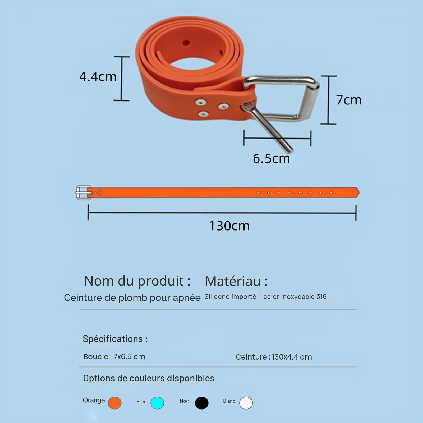 Sea frogs Ceinture de poids en caoutchouc pour plongée libre avec boucle à dégagement rapide 135 cm