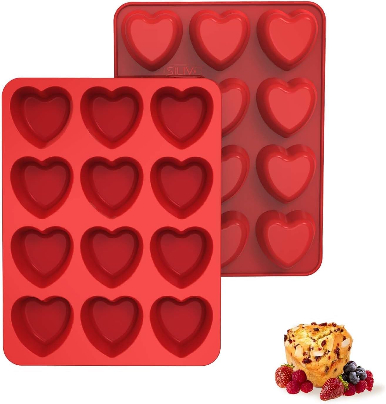 HSU'S Silikon Muffinformen - 12er Set Herzform Platinsilikon