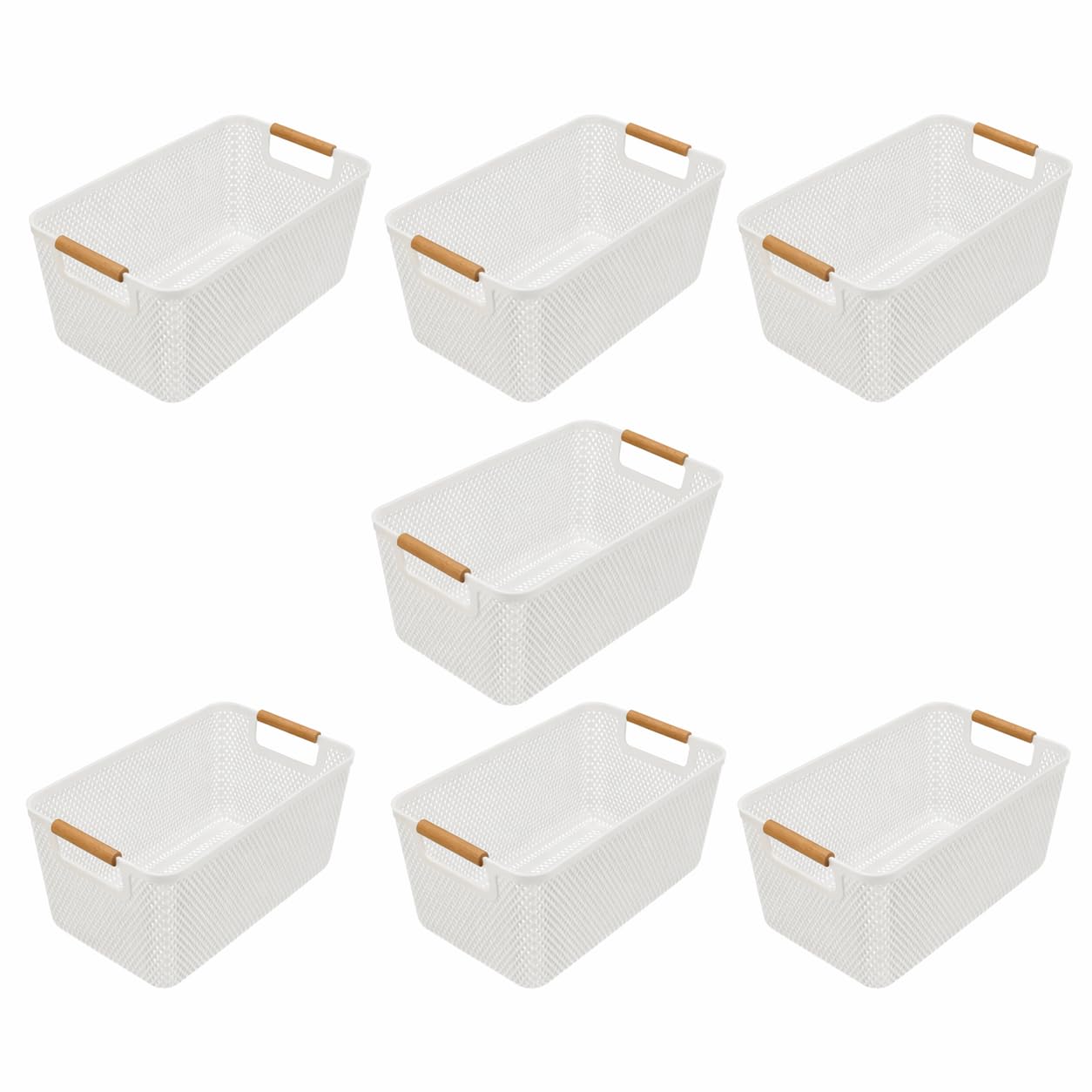 Paniers de rangement 12L en plastique blanc avec poignée en bois lot de 7