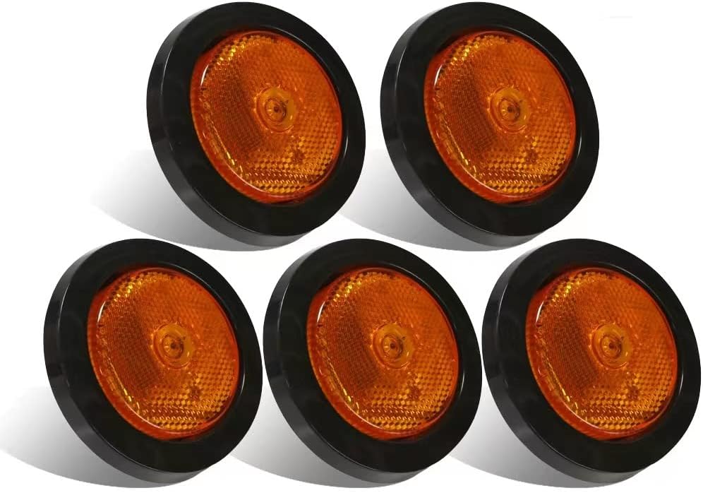 DT 5 Pcs 2.5 inch Amber Round LED Tail Lights 4 LEDs Diodes PC Lens 12V LED Side Marker Light for Truck and Trailer, DOT certificate