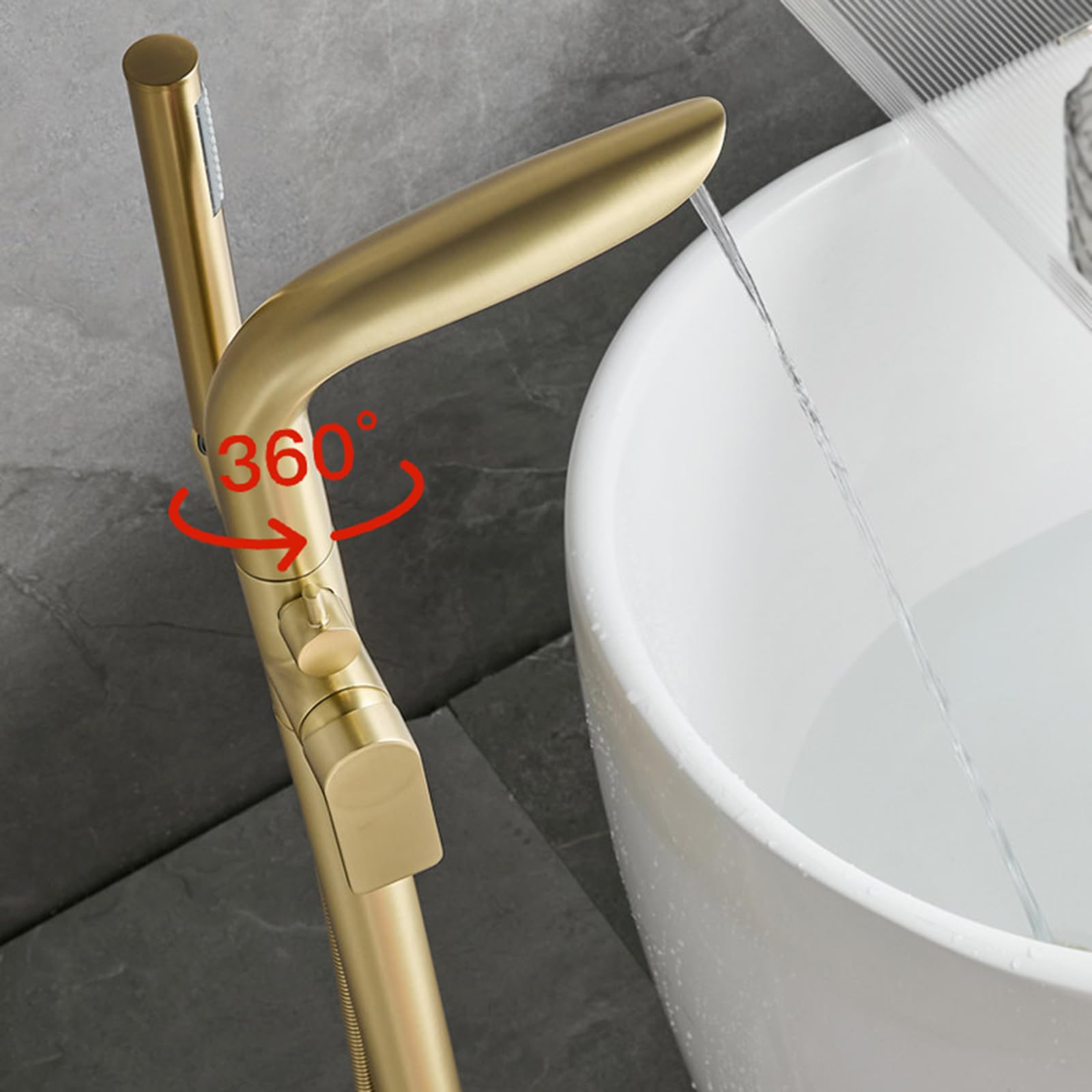 BiaoTeng Grifo de Pie Para Bañera Exenta con Cascada Oro Cepillado Laton