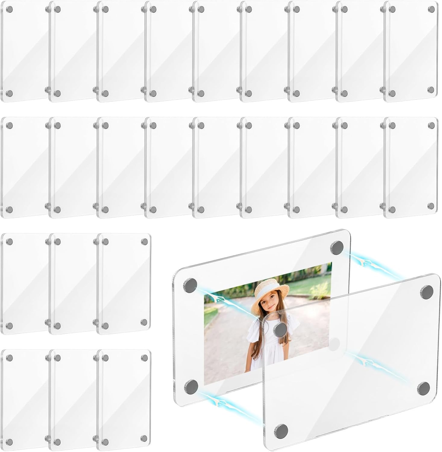 24 Pcs Acrylic Fridge Magnetic Frame, Acrylic Photo Picture Frames, Double Sided Photo Refrigerator Magnet Picture Frame for for Film Photos Cards Stamp, Clear Picture Display Frame(2.4 x 3.5 Inch)