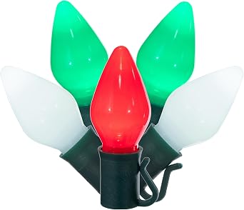 Vickerman 25 Red-White-Green Ceramic C7 LED Light on Green Wire, 16 Christmas Single Mold Light Strand