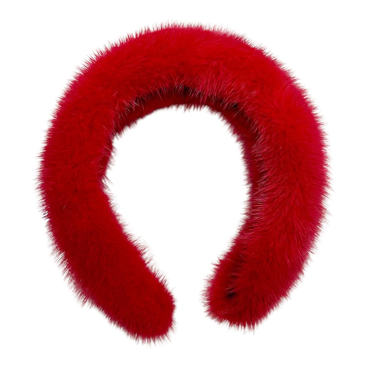 Queenbox Elastic Faux Fur Headband, Soft Furry Solid Winter Hairband for Women Fashion Makeup Trendy, Red