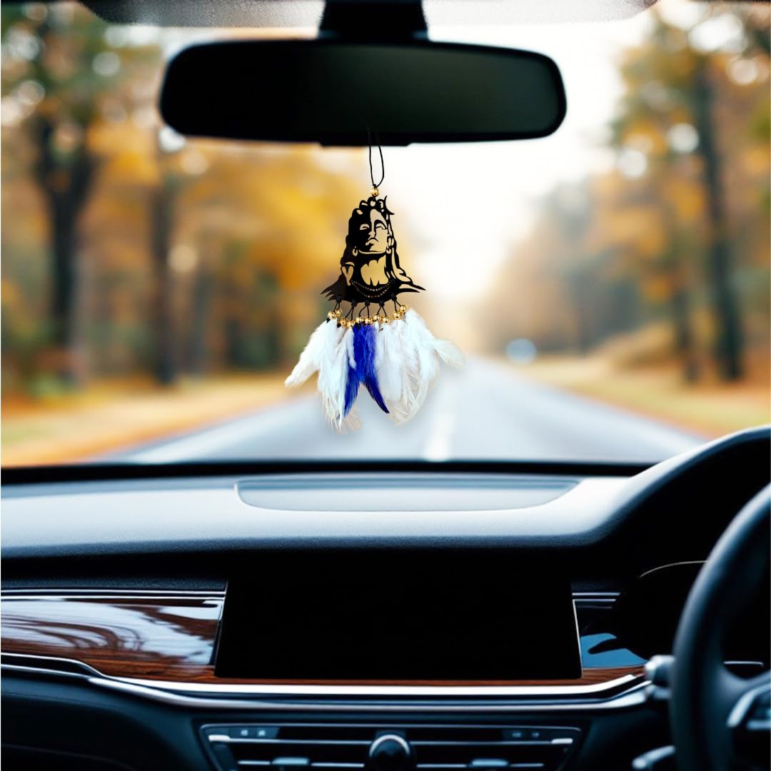 Car Hanging Ornament Yellow Bajrang | Dream Catcher for Positive Energy | Rearview Mirror Charm | Home and Temple Decor | Durable Acrylic with Original Feathers-image-24