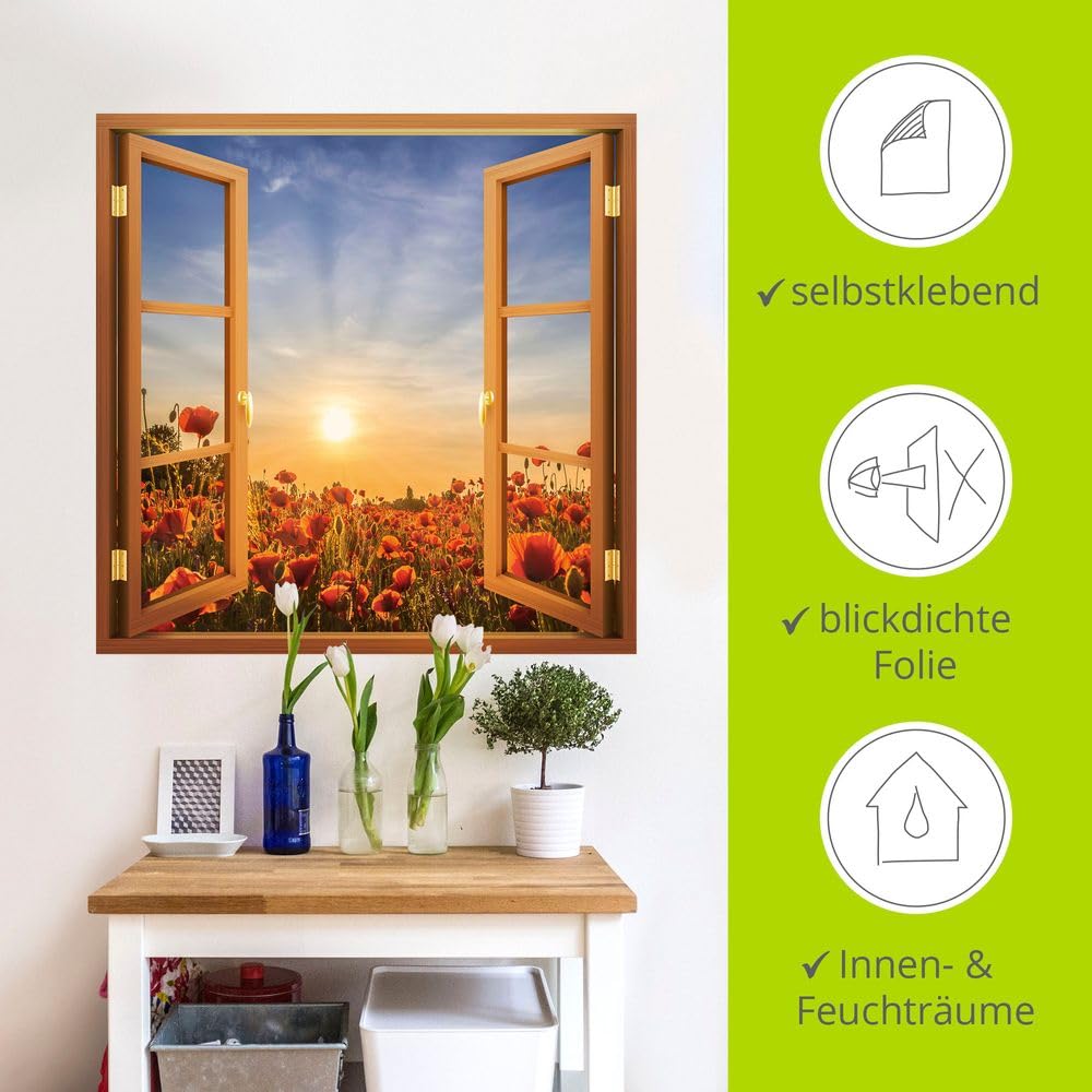 ARTland Wanddeko Wandtattoo selbstklebende Vinylfolie 50x50 cm Fensterbilder Fenster Pflanzen Blumen Mohnblume Sonnenuntergang U5BZ