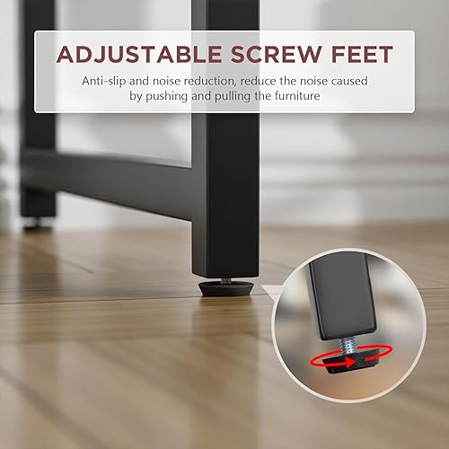 Miniatura 5 de PayLessHere  Escritorio para computadora de 39 pulgadas  color café  Escritorio de oficina con estructura metálica, patas ajustables  Superficie