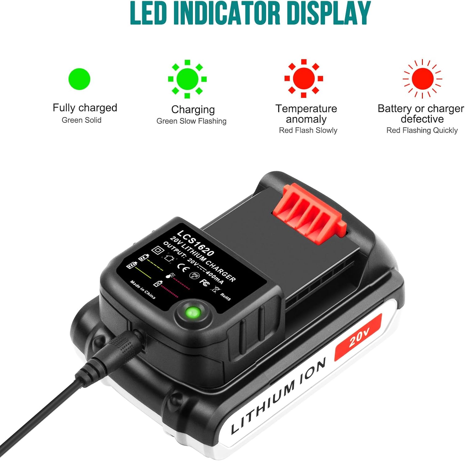 ADVTRONICS 20V Lithium Battery and Charger Replacement for Black+Decker 20V MAX Lithium Ion Battery + Charger LBXR20 LB20 LBX20 LBXR2020-OPE LBX4020 - Image 5
