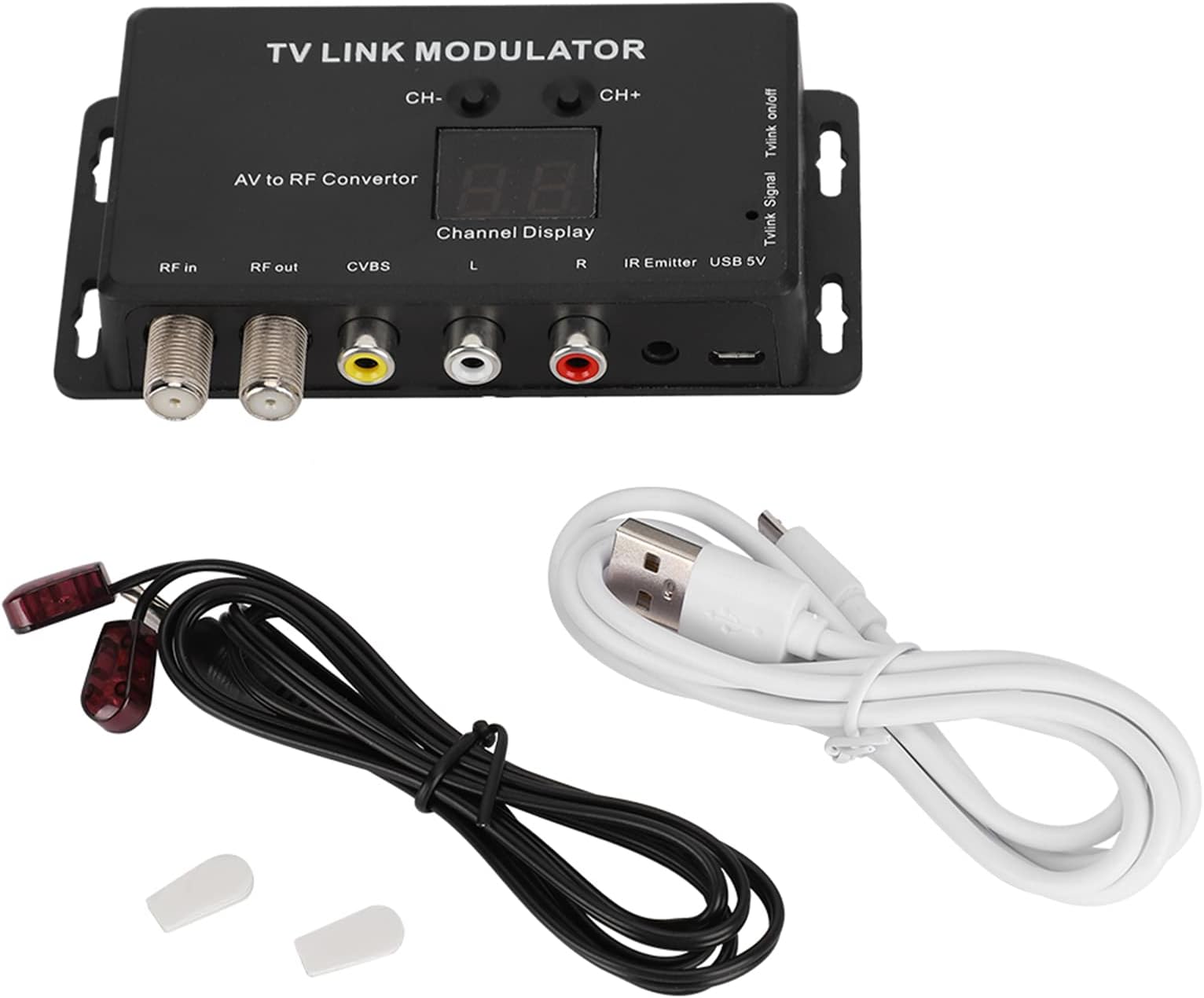 UHF Modulator, IR Modulator TM70 TV Link Modulator AV to RF Converter IR Extender with Channel Display RF Modulator for TV with USB Charge Cable